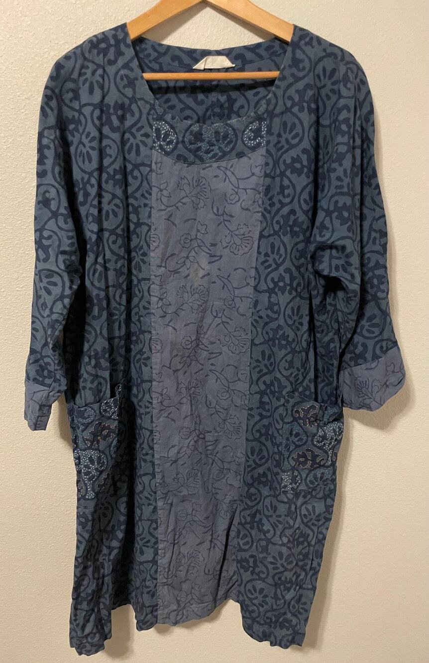 Marketplace Handwork Of India Dress Womens 1W Blue Floral Kaftan Pockets Boho